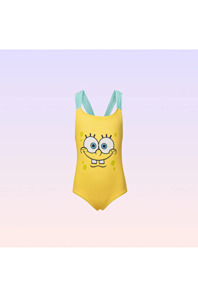 NİCKELODEON Sünger Bob Kare Pantolon Baskılı Sarı Kız Çocuk Mayo