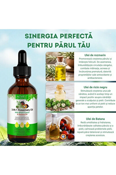 OEM 3-in-1 Oil with Rosemary, Jamaican Black Castor and Batana | Growth & Revitalization, 60 ml, ALIVER®
