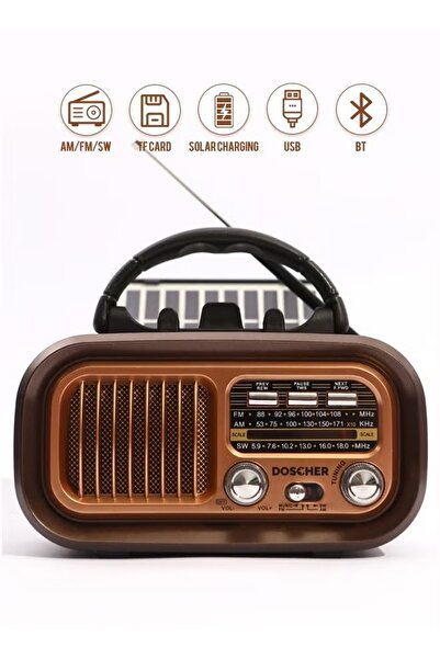 Denx Classic Rechargeable Radio With Led Flashlight, Portable Radio With Best Sound, Solar Powered Radio