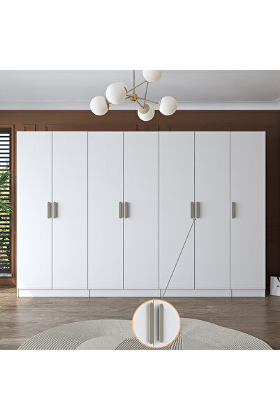 Rani Mobilya Rani BA153 Geniş Gardırop Elbise Dolabı 7 Kapaklı 12 Raflı 3 Askılı Modüler Dolap Beyaz