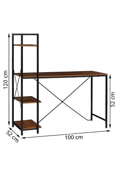 zola Μοντέρνο γραφείο με ράφι, 100 x 52 x 120 cm, 3 ράφια, μεταλλικός σκελετός, ευρύχωρη επιφάνεια, φιμέ δρυς