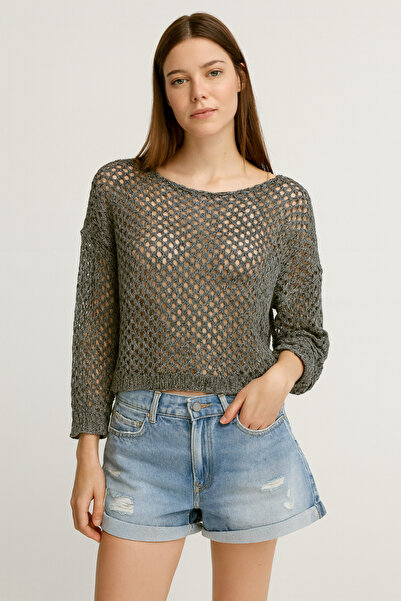 Minora Pulover pentru femei bumbac 100% tricotaj cu aspect dantelat Mixt Antr...