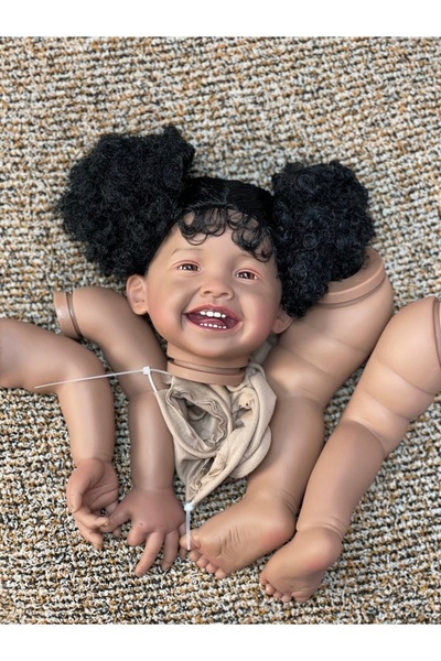 Choice مجموعة دمية ميلا ريبورن ذات البشرة الداكنة مقاس 22-23 بوصة مع شعر أسود...