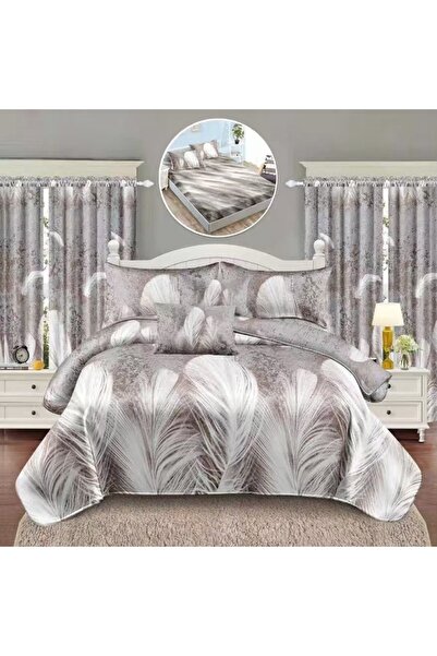 OEM Bedding set, 2 people, fine, 8 pieces, with elastic + 2 curtains, gray, LELD815