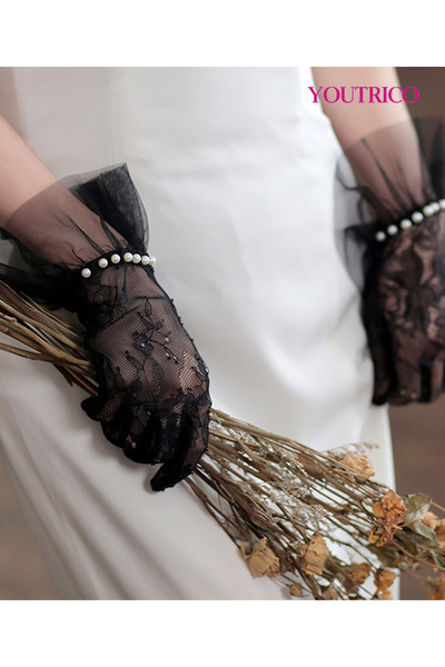 Youtrico Wedding Gloves Korean Lace with Pearl Detailing-Handmake-1PCS