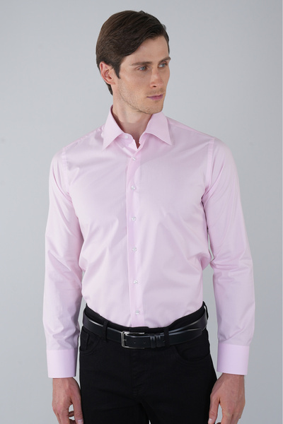 Bisse Pink Long Sleeve Basic Pocketless Men's Shirt
