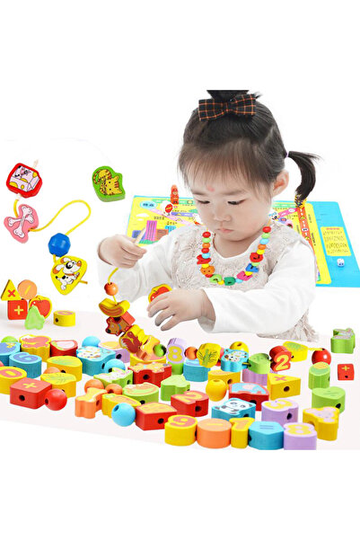 Choice 2طقم من 6 قطعة من خرز الحيوانات والفواكه الخشبية - ألعاب خيوط كرتونية للأطفال بنظام مونتيسوري