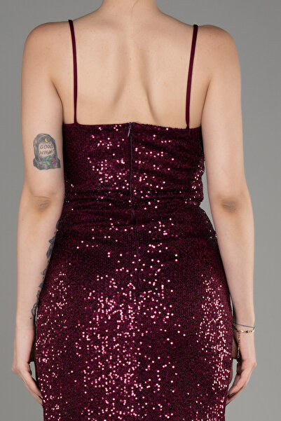 Abiyefon Vişne Bacak Dekolteli Balen Korse Pullu Abiye ABU3246