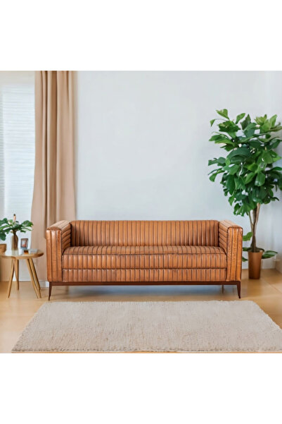 micasa أريكة جلدية أنيقة وعصرية بثلاثة مقاعد