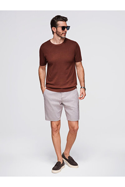 OMBRE Pánská klasická pletená košile s žebrovanými manžetami - teple hnědá V4 OM-TSCT-0252 L