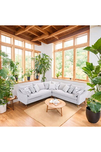 micasa Elegant and Modern Design Stationary Corner Sofa Set with Ottoman