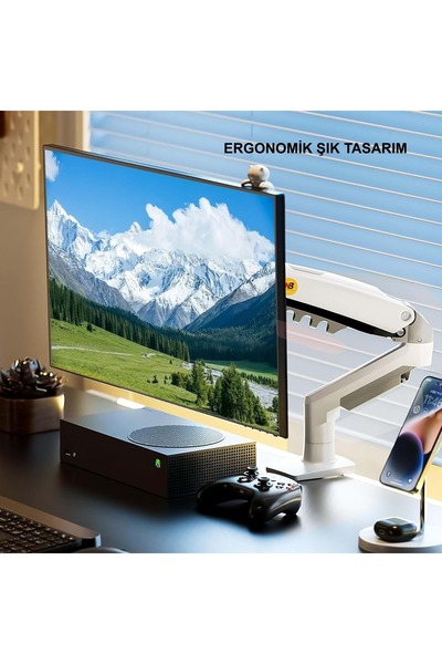 Triline NB F80-XE Beyaz 17-30" Amortisörlü 2-9Kg Ergonomik Monitör Tutucu Vesa Monitör Standı