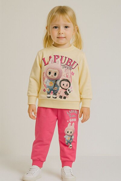 Yağmur Giyim PJK2İ Set de trening pentru fete, 100% bumbac, cu model Labubu, cu 2 șnururi, 3-10 ani 8187