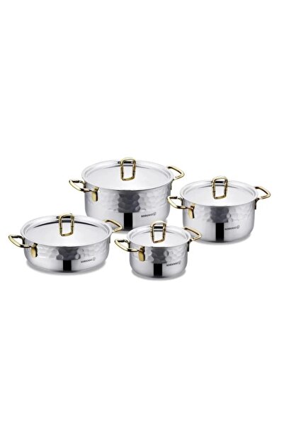 ORIAN طقم أواني طهي كوركماز إيرنا 18/10 تركي من الفولاذ المقاوم للصدأ والذهب، 8 قطع