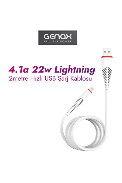 GENAX iPhone 11 / 12 / 13 / 14 Pro Max uyumlu USB Lightning Hızlı Şarj Kablos...