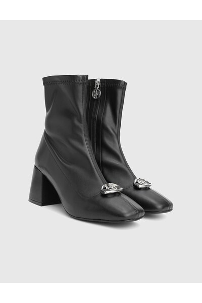 İLVİ Rilinda Hakiki Strech Deri Siyah Kadın Topuklu Bot
