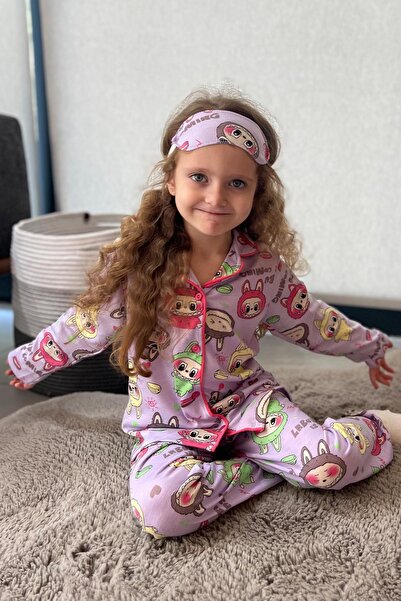 Minik Dolap Labubu Desenli Kız Çocuk Pijama Takımı - Lila