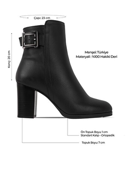 Lal Shoes & Bags Dina Kadın Hakiki Deri Kemer Toka Detaylı Topuklu Bot b4148-siyah