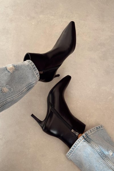 nope21shoess Adele Siyah Hakiki Deri Topuklu Bot