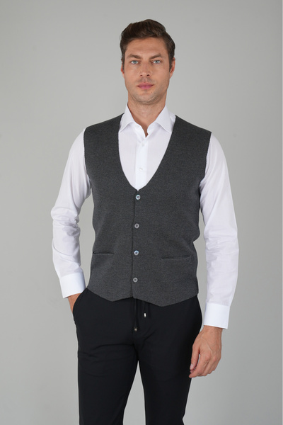 Bisse Anthracite Plain Knitwear Wool Men's Vest
