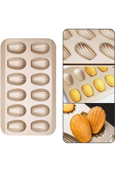 fulina قالب كيك مادلين، 12 تجويفًا غير لاصقًا، قالب كروي، أدوات خبز مادلين للفرن، ذهبي