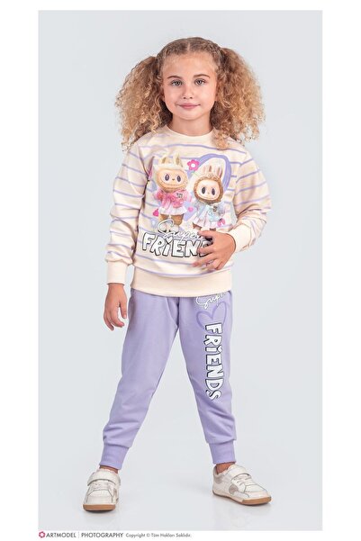 Yağmur Giyim طقم رياضي بناتي من القطن 100% بنمط لابوبو من PJK2İ، مقاس 3-10 سن...