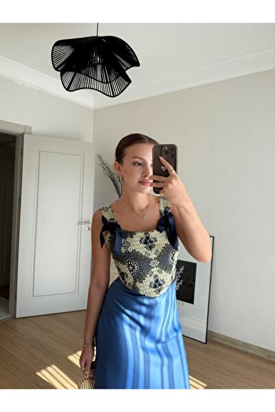 BAŞARAN MAVİ SATEN ETEK