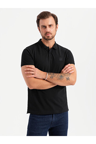 OMBRE BASIC men's cotton polo t-shirt set - white/navy blue/black V1 OM-POBS-0133 L