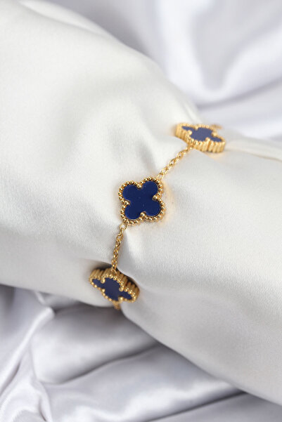 BSRE Gold Color Navy Blue Clover Women's Bracelet (316L Steel)