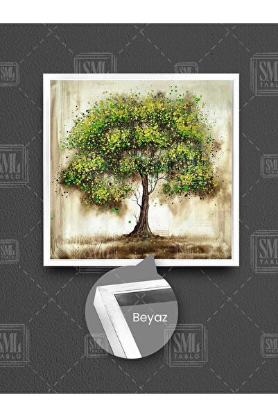 SML TABLO Pictură pe pânză pătrată înrămată, cu copac cu frunze albastre și verzi, peisaj, natură, peisaj natural