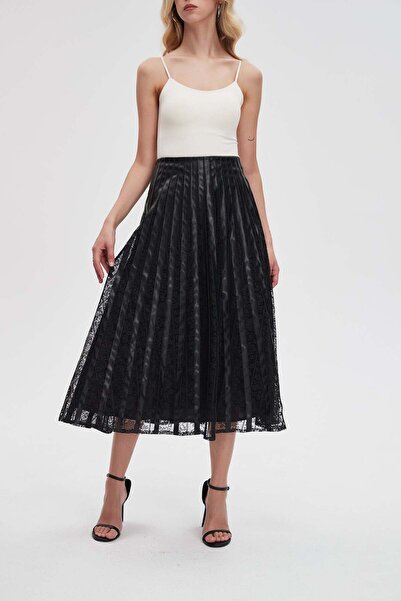 Livia Pleated Lace Midi Skirt