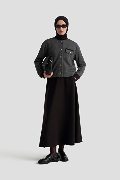 Armine TREND Gold Buttoned Ornamental Pocketed Skirted Double Suit Black 25Kt608