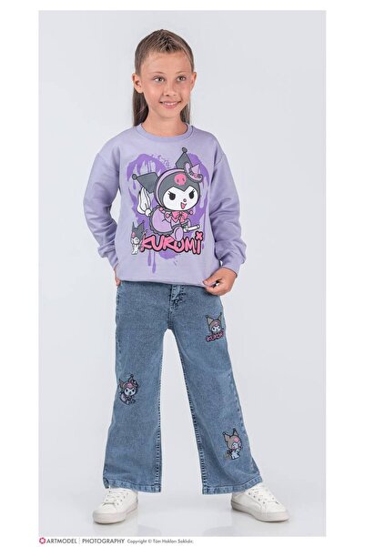 Yağmur Giyim Pjk2İkt Kuromi Patterned 2-Piece 100% Cotton Girls' Jeans Set 3-...