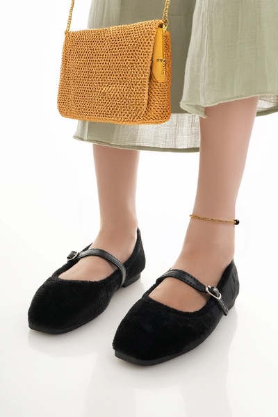 Modafırsat Kadın Babet Siyah Bantlı Kemerli Hafif Rahat Şık İş Ofis Günlük Ayakkabı