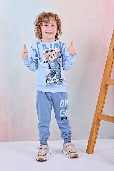 Yağmur Giyim Pjk2İ Bear Teddy Bear Patterned 2-Strand 100% Cotton Boys' Track...