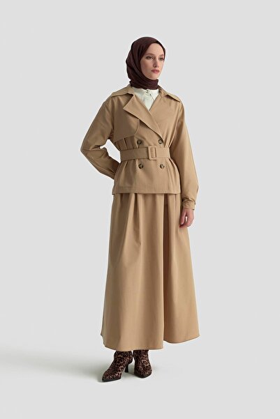 Armine Trend Trench Coat Suit with Skirt Beige 25Yt619