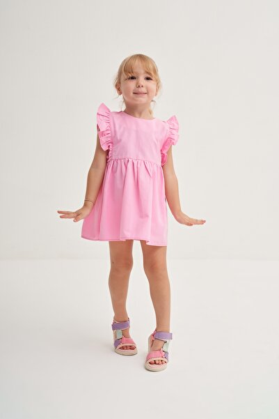 EBU Prive Дівчача поплінова сукня з воланами, рожева