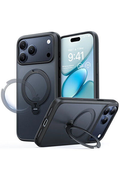 TORRAS Apple iPhone 17 Pro Max O Stand Spin Serisi Magsafe Kılıf - Siyah
