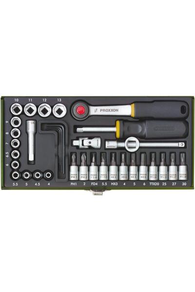 Proxxon 23080 1/4’’ Cırcır Kollu 36 Parçalı Lokma ve Bits Takımı
