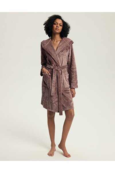 Henderson Halat de baie din fleece pentru femei, halat de casă, cu cu glugă și buzunare cu curea, pufos și călduros, cu imprimeu botanic | Daryl