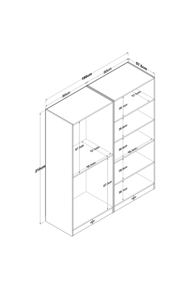 Rani Mobilya Rani BA156 Geniş Gardırop Elbise Dolabı 4 Kapaklı 5 Raflı 2 Askılı Modüler Dolap Beyaz