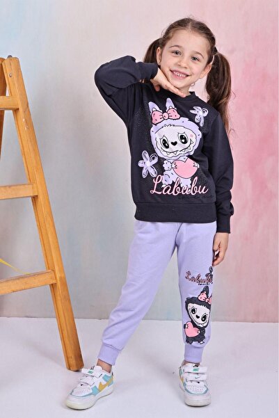 Yağmur Giyim طقم رياضي بناتي من PJK2İ بنمط لابوبو مكون من خيطين 100% قطن للأع...