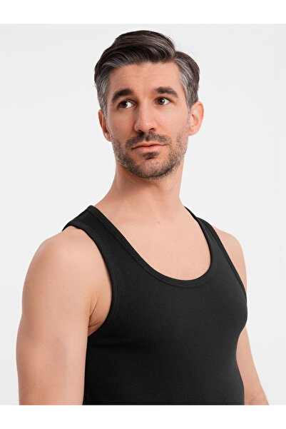 OMBRE Pánské bavlněné tričko s ramínky - černé V3 OM-TSBT-0239 XL