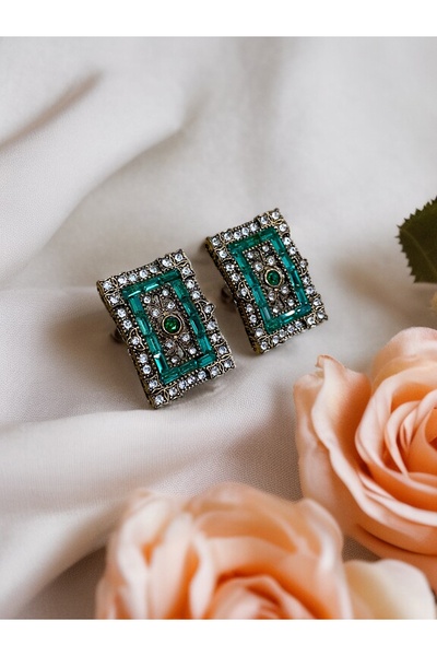 FAYRA ACCESSORIES Zirkon Taşlı Dikdörtgen Küpe