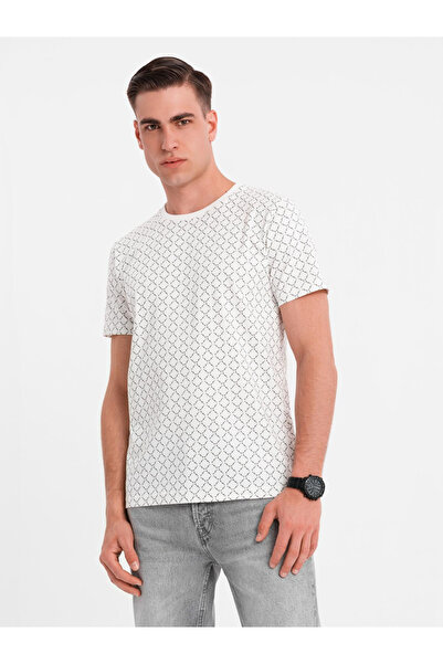 OMBRE Men's full print knit shirt - white V3 OM-TSFP-0250 M