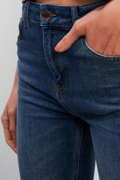 VENA Pantaloni Jenny Dirty Dark Blue cu talie înaltă, cu tăietură evazată - Dirty Dark Blue