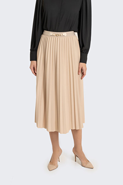 Yola Solid Pleated Midi Skirt