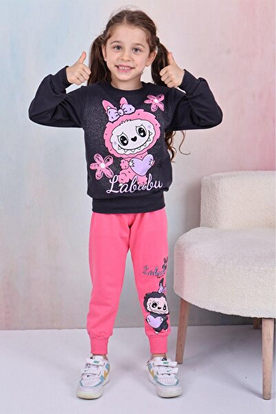 Yağmur Giyim طقم رياضي بناتي من PJK2İ بنمط لابوبو مكون من خيطين 100% قطن للأع...