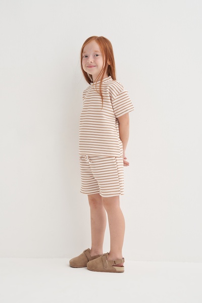 EBU Prive Unisex Children's Knitted Waffle Set Brown Striped