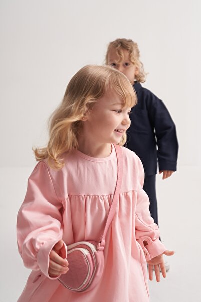 EBU Prive Kız Çocuk Dökümlü Pamuklu Elbise Pembe